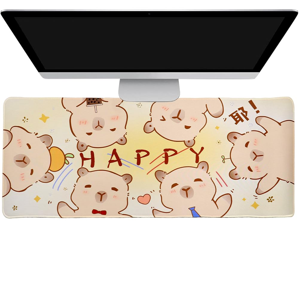 HATFRYF Capybara Mouse Pad, Keyboard Mouse Mat, XXL Desk Pad, Gaming Mouses Rug, 300x800x2mm Desk Matting Non-Slip Rubber Base, Non-Slip Large Keyboard Rubber Writing Table Mat for Office Home-A
