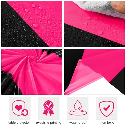 Image of Oudain 6 Pcs Plastic Table Cloths Disposable 54 inch x 108 inch, Hot Pink, Black