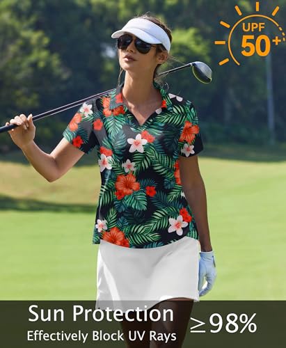 Image of PINSPARK Womens Golf Shirt Short Sleeve Polos UPF 50+ Collared Tennis Tops