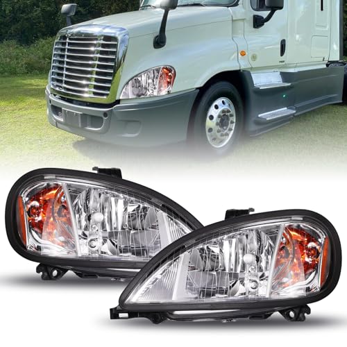 AutoGlow Headlight Assembly Compatible with 1996-2017 Freightliner Columbia Semi Trucks with Bulbs Replacement Headlamp Left & Right (Crystal)