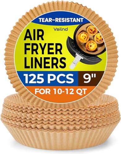 Image of Vailnd 125PCS 9inch Round Air Fryer Liners Disposable for 10-12 QT
