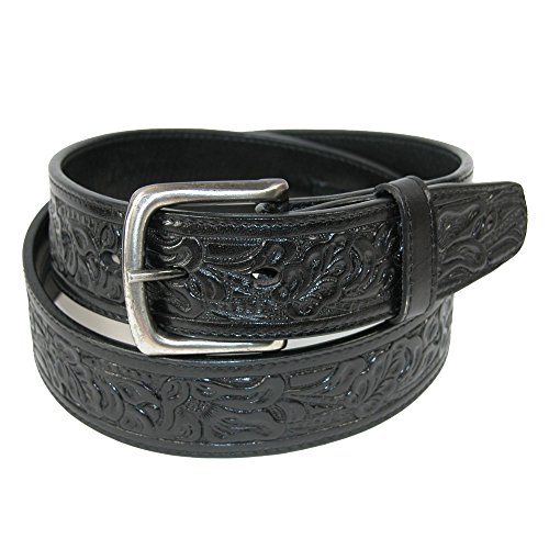 CTM Embossed Leather Money Belt with Removable Buckle