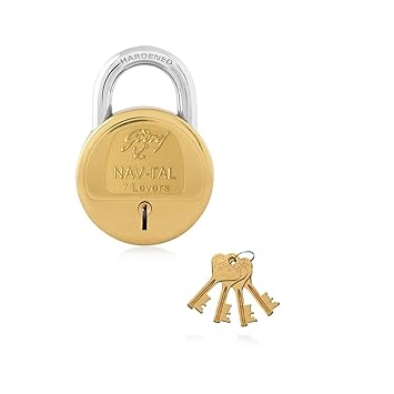 Godrej Padlock Locks I Navtal 7 levers 65 mm I 3 Keys I Padlock for Main Door I Gate Lock I for Tool Box, Shutters, Shops I Strong Hardened Corrosion Resistant Shackle I Brass Finish Pack of 1 - image, photos