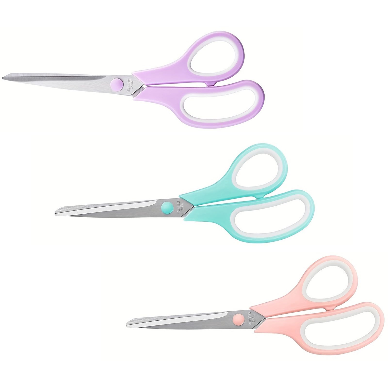 Kaeltsyn Pbp 3Pcs Stainless Steel Scissors 8.5Inch Ergonomic Rubber Handle Tailoring Shears For Household Sewing Offices Crafting Stainless Steel Scissors