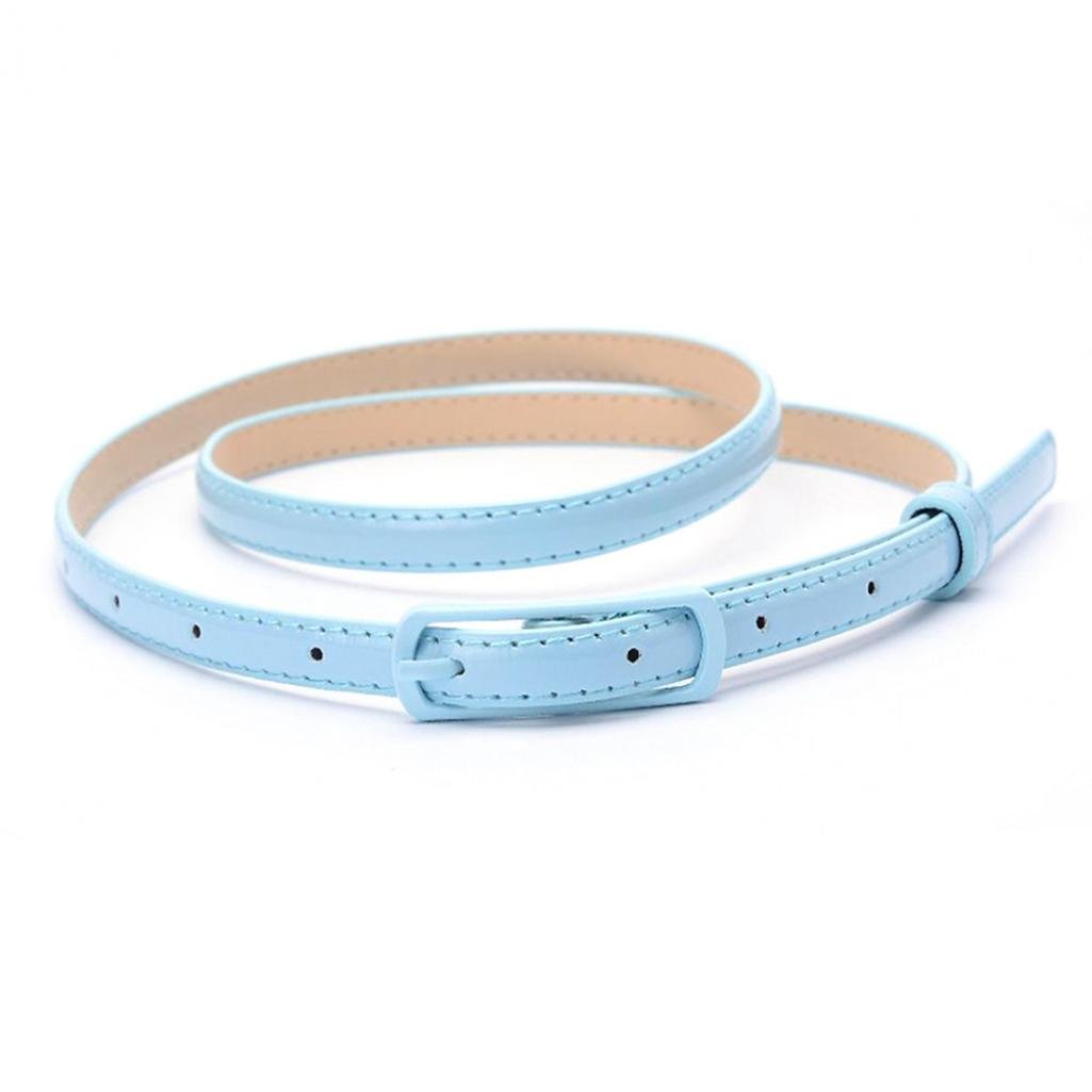 Fashion Women Faux Leather Narrow Skinny Thin Waist Belt Buckle Strap Waistband Sky Blue