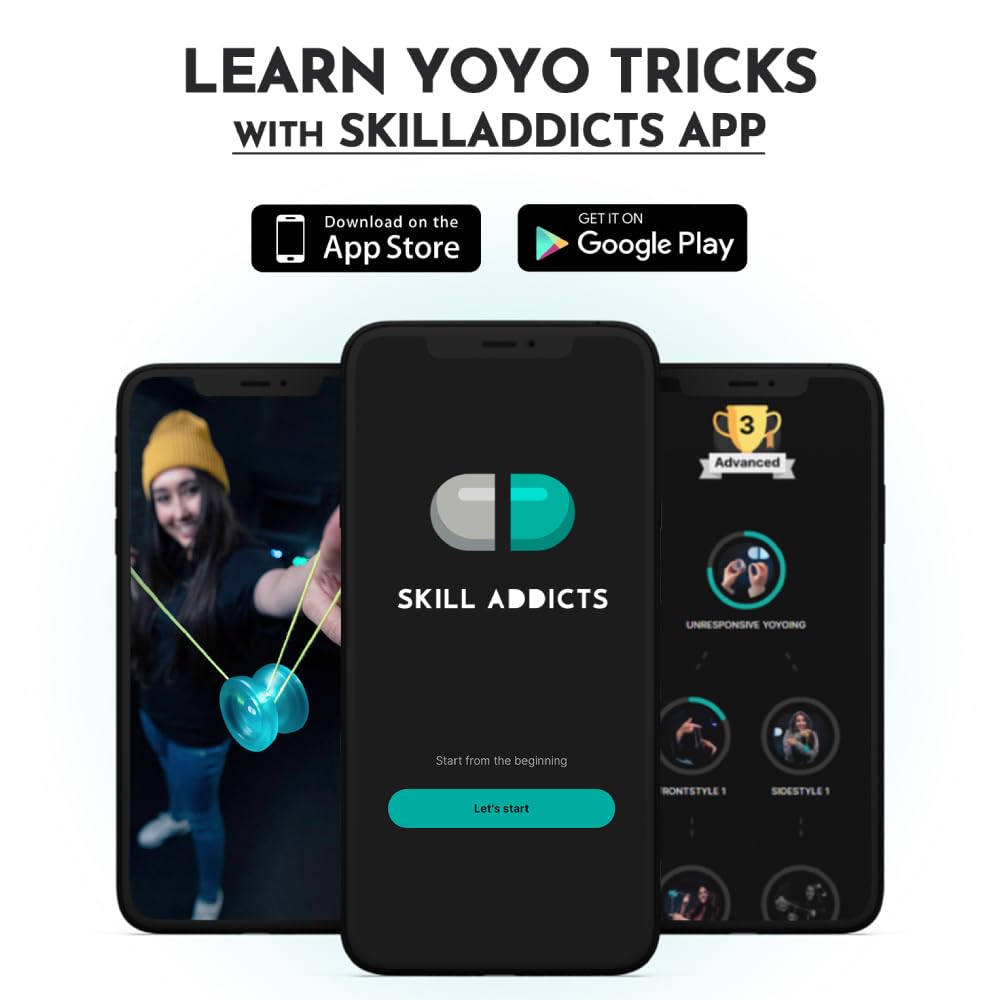 Pro Yoyo - Yo-Yo Profesional de Metal, Trucos Avanzados | Yoyo unresponsive moderno con cuerdas y rodamiento premium de recambio para giros extra largos. App SkillAddicts Yoyo