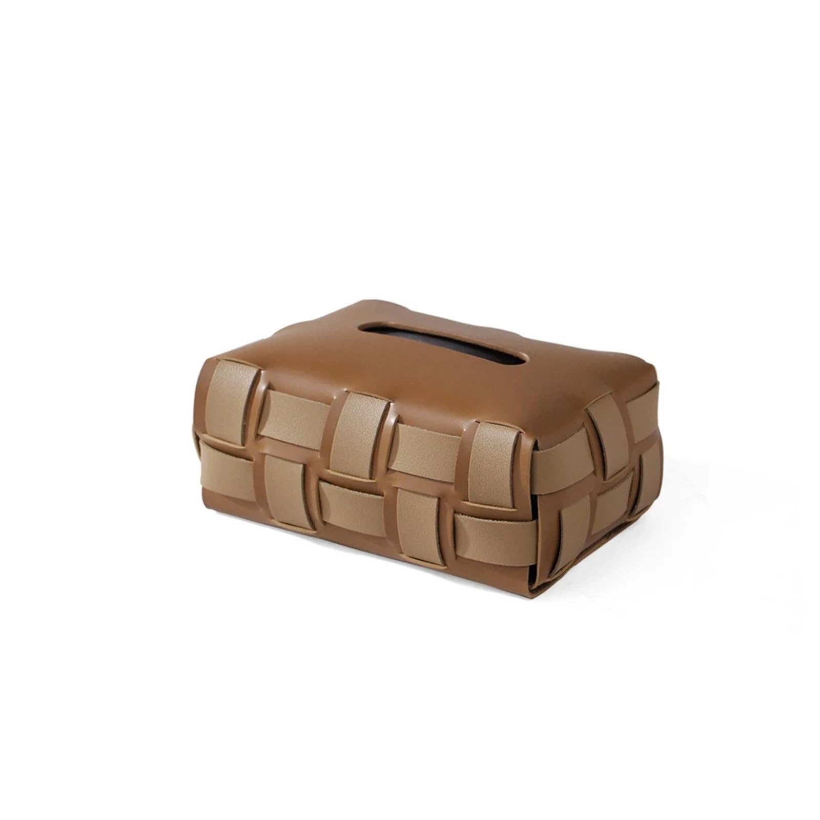 Leather Paper Holder Double Plaid Woven Tissue Box Desktop Napkin Organizer Home Creative Handkerchief Towel Cover(A)