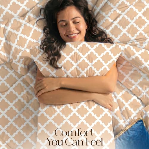 Image of Utopia Bedding 3 Pc King Comforter Set, Printed Comforter, Beige | Comforter Set Includes Comforter (90x102) Inches, 2 Shams (20x36) Inches. Soft Microfiber Down Alternative, Machine Washable.