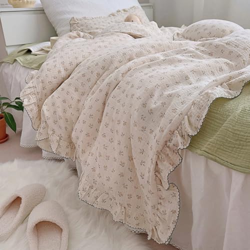 Image of BuLuTu Girls Toddler Duvet Cover 47 x 59 Inch, Soft Muslin Cotton Crib Duvet Covers for Summer Quilt Cover Toddler Baby Bedding Gift, Sprout Print (No Pillow Shams)