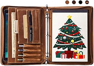 AZXCG Leather Portfolio Binder, 3 Ring Binder Resume Zippered Padfolio for Men, Leather Padfolio Folder for 13.3