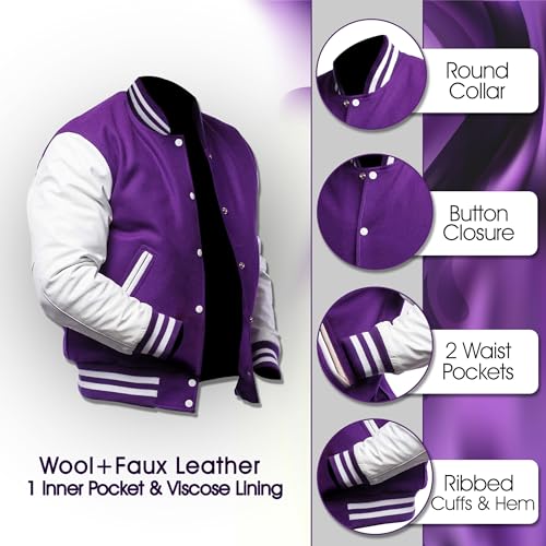 Image of LP-FACON Unisex Varsity Letterman Jacket | Mens College Baseball High School Bomber Wool + Faux Leather Jacket