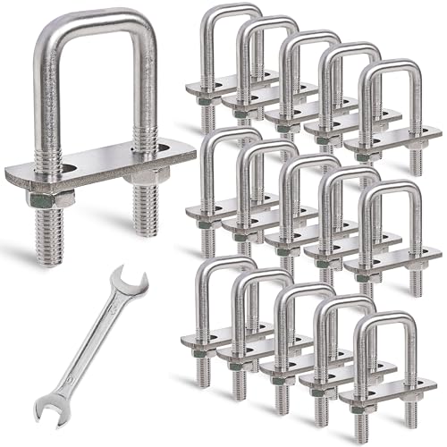 16 Sets M8 Square U-Bolts,u-Bolts 1 inch Wide,304 Stainless Steel Square u-Bolts,with Nuts,Bolt Plate and washers (16, M8 x 25mm x 70mm)