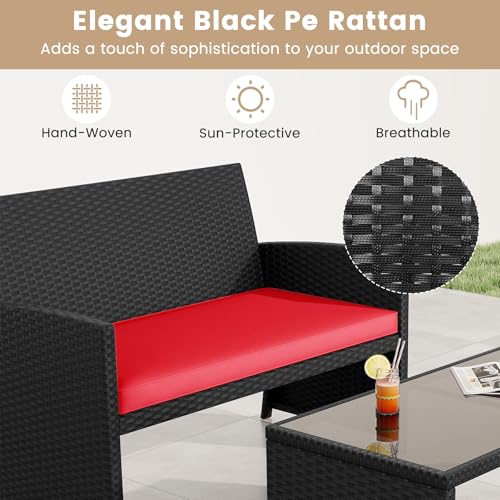 Image of Tangkula 8 Pieces Patio Wicker Furniture Set, Outdoor Heavy Duty Rattan Cushioned Chairs, Loveseat and Tempered Glass Coffee Table, for Backyard, Balcony, Poolside