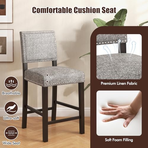 Conjunto de 4 butacos de altura para barra COSTWAY, con cojín grueso acolchado, patas de madera de caucho sólida y reposapiés, estilo moderno para cocina, cafetería y pub miniatura 6