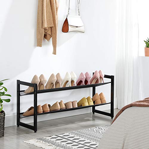 Songmics Shoe Rack, 2-Tier Stackable Shoe Storage Shelf, Flat Or Angled Shoe Organizer, Metal Shoe Tower Stand For Closet Entryway, Black #TOP3