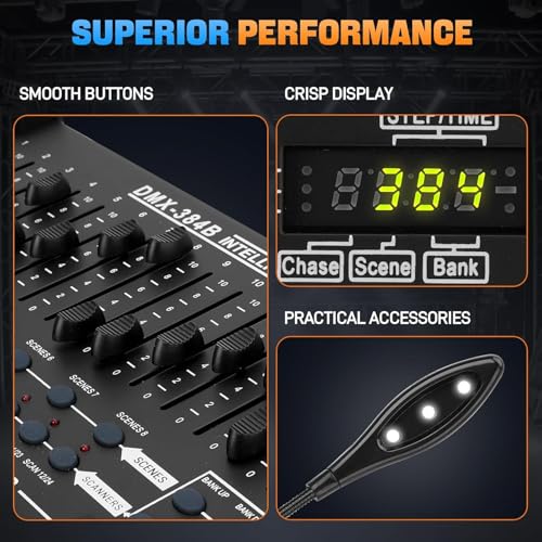 Image of DaBeatz DMX 384 Channel Lighting Controller with DMX512 Protocol Compatible with Moving Head Light, DMX Operator Console with MIDI Control for DJs, Stage, Party, Club, Theater Lighting