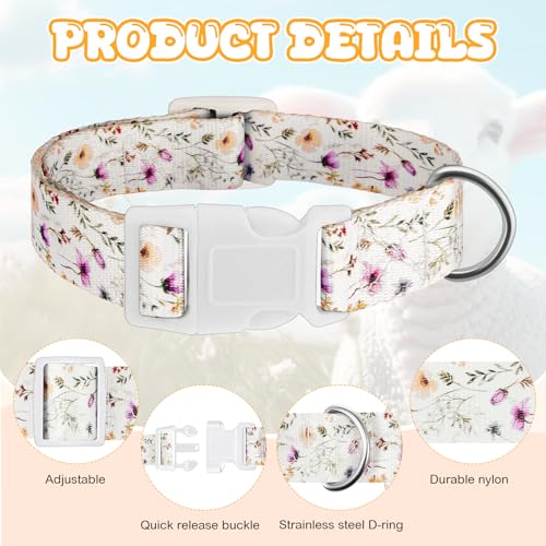Image of Goat Collar with Bell, Sheep Grazing Copper Bells and Adjustable Nylon Collar Set Loud Bronze Bell for Summer Small Farm Animal Sheep Cow Dog Accessories Gift(Wildflower)