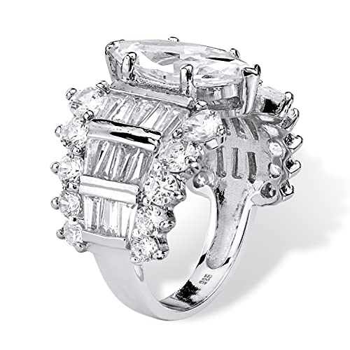 PalmBeach Sterling Silver Marquise Cut Cubic Zirconia Engagement Ring Sizes 5-102