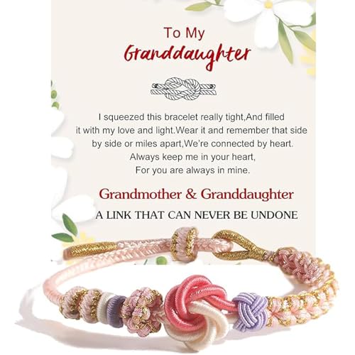 Daughter/Granddaughter Bracelet, Peach Blossom Knot Bracelet Trendy Bracelet Pink Dainty Adjustable Braided Thanksgiving Birthday Christmas Jewelry Gift For Granddaughter