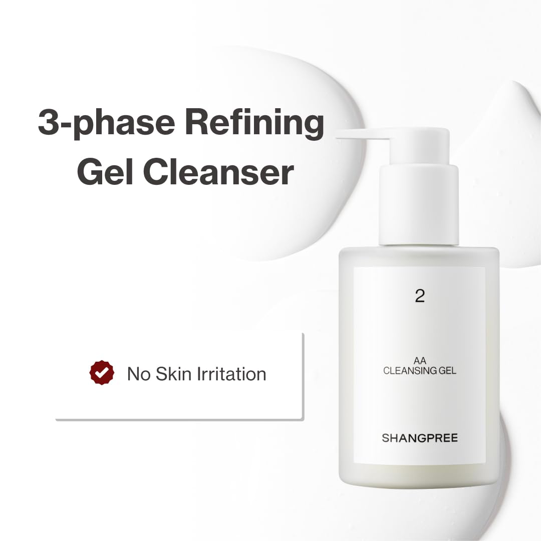 Shangpree AA Cleansing Gel, 3-Phase Cleanser Gel to Oil to Milk, Gentle Deep Cleansing and Hydrating Finish, Removes Makeup, For Sensitive Skin, 200ml / 6.76 fl.oz.