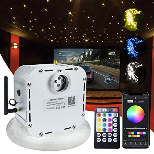 Best Cyber Monday 🔥 AMKI 32W Bluetooth Controlled Fiber Optic Light Star Ceiling Kit,LED RGBW Twinkle Engine Driver with RF 28 Key Remote Control + Crystal + Cables (800PCS*(0.03in+0.04in+0.06in)*16.4ft)