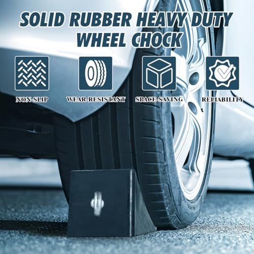 Image of ULTECHNOVO 2 Pack Rubber Wheel Chocks for Travel Trailers & Rv Trucks Heavy Duty Non-Slip Tire Blocks and Parking Stoppers Durable Vehicle Wheel Blocks for Cars Boats Atvs 7.48X3.66X3.46In