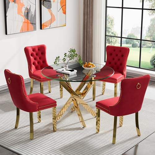 Circle Glass Dining Table Set for 4, Small Kitchen Table Set for 4, 35