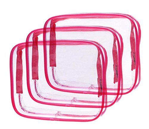 Louise Maelys 3 Packs Clear Cosmetics Bag Waterproof Travel Bag Toiletry Organizer Case Medium Red