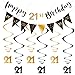 21st Birthday Decoration Kit, Happy 21st Birthday Banner Bunting Swirls Streamers, Triangle Flag Banner for Birthday Party Decorations Supplies Black and Gold 21st
