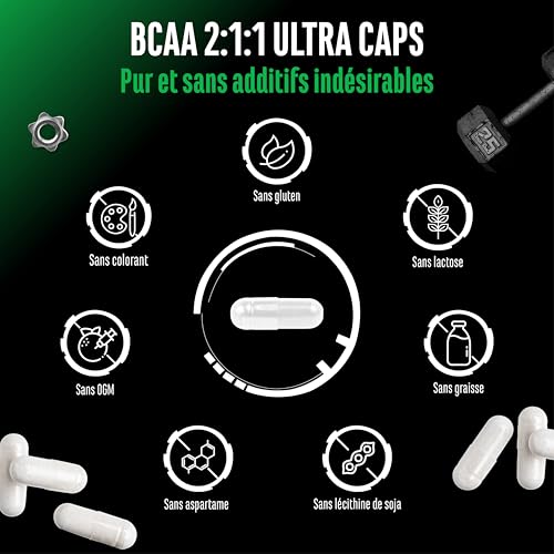 BCAA Ultra Caps - 365 gélules avec un dosage élevé de 1100 mg par gélule - Rapport optimal 2:1:1 - Leucine, L-Isoleucine, L-Valine - Acides aminés essentiels à chaîne ramifiée – Image 5