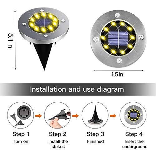 DUUDO Solar Ground Lights 10 Led Solar Garden Lights Decoration Warterproof for Pathway Patio Walkway Lawn Outdoor Lights (Warm White,12PACK)