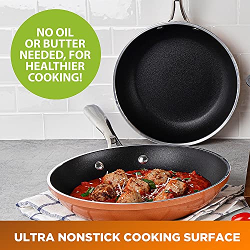 Gotham Steel Copper Cast Cookware & Bakeware Ultra Nonstick Durable Coating – Includes Fry, Stock Pots Baking Pans, 15 Piece Set, Brown #TOP4