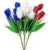 18 pcs patriotic artificial flower red white and blue artificial tulips fourth of july memorial day cemetery flowers for grave  urban country home decor