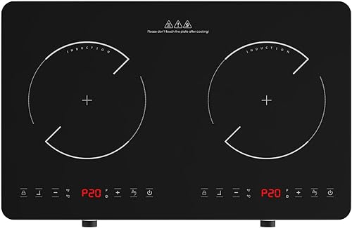 Placa de cocción de doble inducción, quemador de inducción de 2 quemadores, 20 niveles de temperatura y potencia, estufa eléctrica portátil,