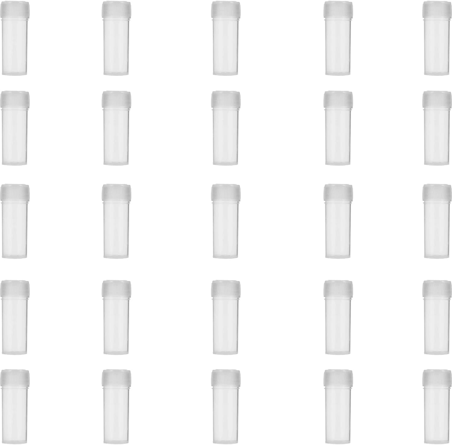 Pack of 25pcs Mini Plastic Vial Bottles 5ml Capacity with Lid Storage Test Tube for Labware Biology Chemistry Laboratory Experiment Education