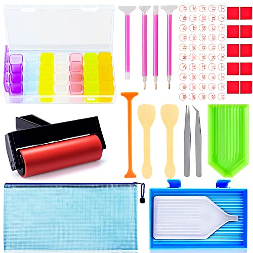 BigOtters 29 Pieces 5D Diamonds Painting Tools and Accessories Kits, Diamond Painting Assoceries with Diamond Painting Roller and Diamond Embroidery Box for Adult Kid Diamond Painting Art