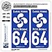 blasonimmat 2 Autocollants Plaque immatriculation Auto 64 Pays Basque - Lauburu White