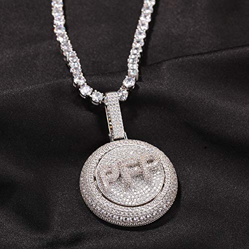 Custom Made Rotating Letter Pendant Chain Personalized Iced Out Round Disc Spinning Necklace Hip Hop Letter Pendant with Initial Letter A-Z or Numbers 0-93