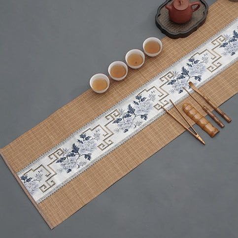 Chemin de table brodé en bambou 30 cm de large pour déco de maison