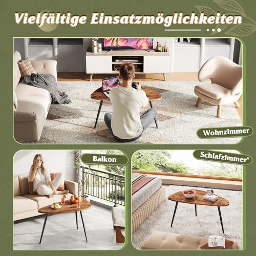 WLIVE Runder Couchtisch Weiß, Wohnzimmertisch Holz mit 2 Ebenen, Sofatisch mit viel Stauraum, für Wohnzimmer, Schlafzimmer, Modern Design (Couchtisch Dreieckiger, Braun) – Bild 6