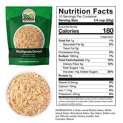 Image of Valley Food Storage Multigrain Dried Cereal | 10-Bag Bucket, 100 Servings | Premium Emergency Food Supply, 25 Year Shelf Life | Survival Breakfast Food for Camping, Prepper Storage & Off-Grid Living