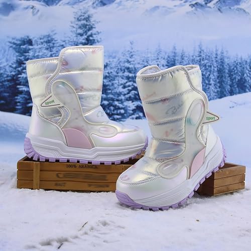 IWIHMIV Girls Snow Boots Boys Outdoor Warm Non Slip Mid Calf Winter Shoes Snow Boots Girls Skiing Thickened Cotton Shoes3