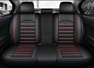 FHJBP Full Protection Seat Cover Car Seat Protector Leather Waterproof SUV Cars Truck Universal Seat Covers-Black/Red