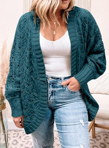 Image of Eytino Womens Plus Size Crochet Cardigan Sweater Long Sleeve Hollow Out Open Front Cardigans Outwear(1X-5X)