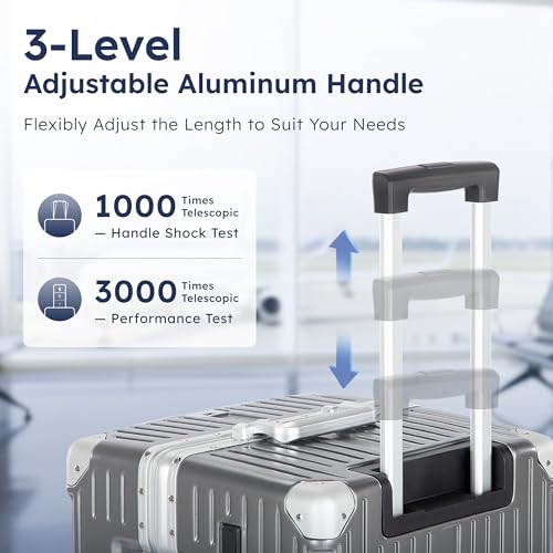 Image of ALPHA CAMP Trunk Luggage 24 Inch with Aluminum Frame Zipperless Suitcase | Medium Checked Thickened 3-Layer PC Hardshell with TSA Lock,Charging Port,Cup Holder and Spinner Wheels for Domestic Travel