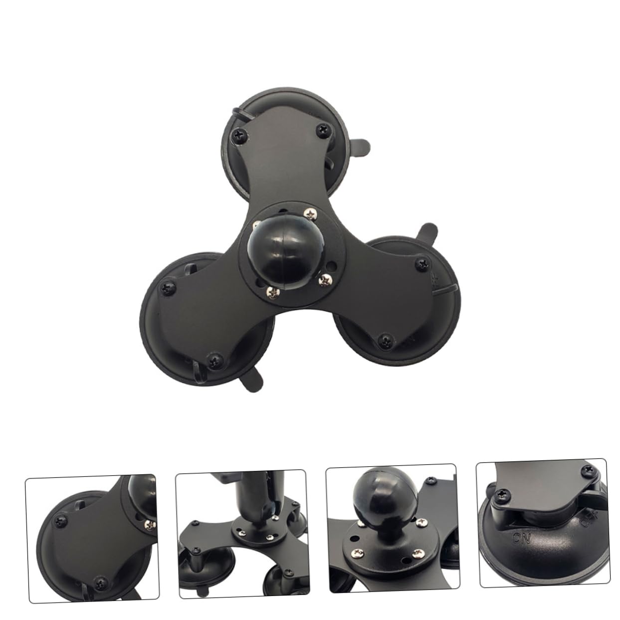 VILLCASE Soporte de Ventosa Triple de 1, 5 Pulgadas Bola Ajustable | Base Negra de Silicona y Aleación, Montaje 360°, Fácil de Ensamblar para Navegadores y Brackets
