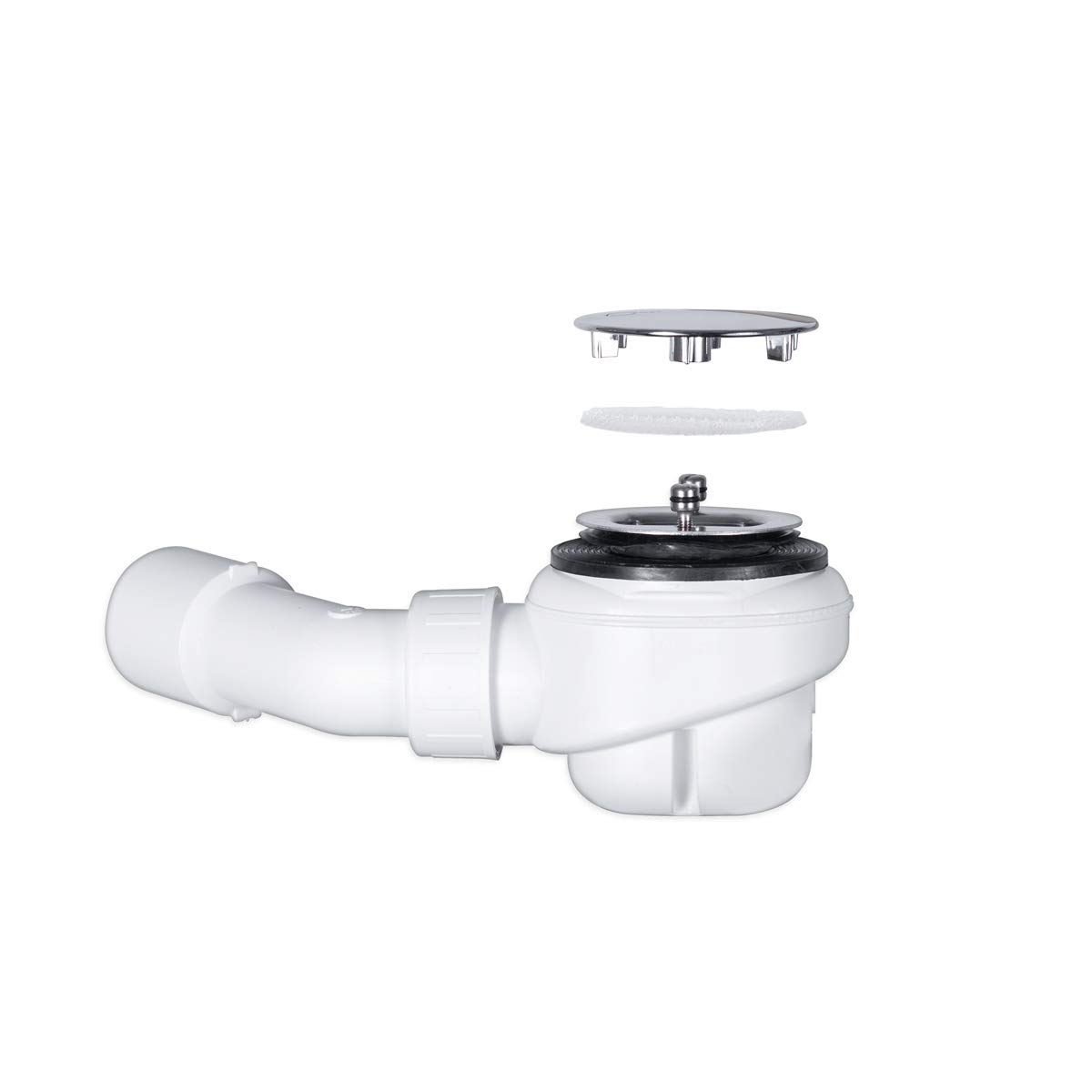 Ensemble TRAPFLEX - Ensemble de vidage Domoplex 6928 Siphon en Chrome (Horizontal) avec Filtre à Cheveux, Attrape-Cheveux Gratuit