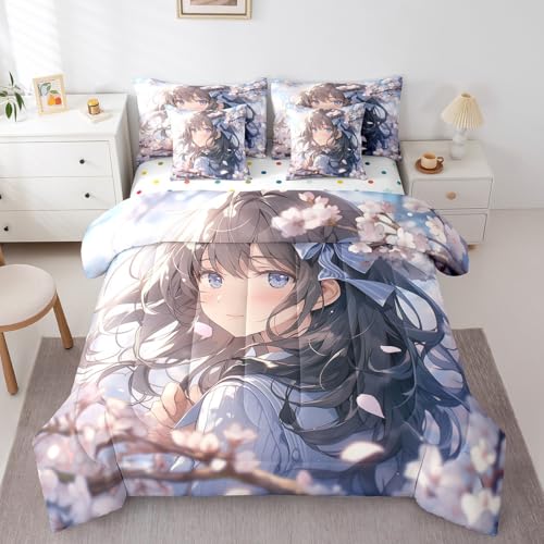 51UVbaaifmL. SL500 Erosebridal Anime Theme Bedding Twin Size 7 Pieces for Girls Cartoon Girl Comforter Set, Pink Cherry Blossoms Bedding Comforter Sets Japanese Style Bed in a Bag, Eastern Asian Oriental Accessories