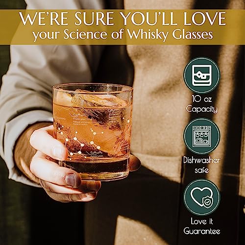 Greenline Goods Whiskey Glasses - 10 Oz Tumbler Gift Set – Science Of Whisky Glasses (Set Of 2) Etched With Whiskey Chemistry Molecules | Old Fashioned Rocks Glass #TOP4