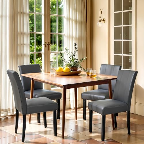 CHUN YI Dining Chairs Set of 4, Faux Leather Dining Room Chairs, High Back Upholstered Parsons Chairs for Dining Room Kitchen Side Chair with Sturdy Wood Legs, Grey